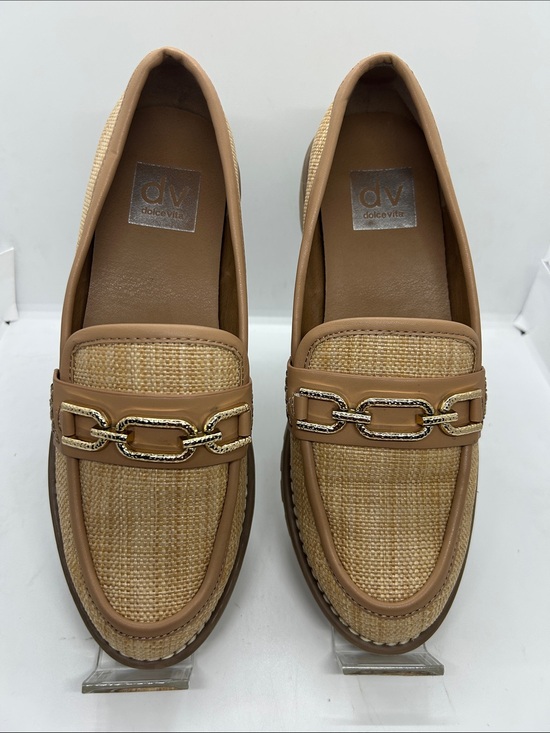 Dolce Vita Shoes - Dolce Vita Tan Raffia-Textured Loafers with Gold Chain Sz Us 7